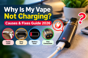 Why is my vape not charging showing common charging problems including faulty cable, dirty charging port, battery issues, and pod connection problems.